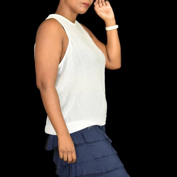 Helmut Lang Gauzy Tank Top White Blouse Sleeveless Draped Sheer Baggy Size Small - Picture 6 of 15